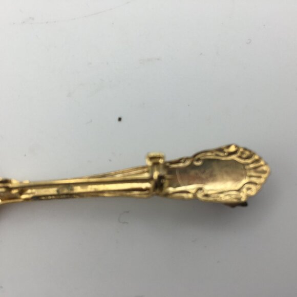 Vintage Small Gold Tone Spoon Pin Brooch Jewelry Amethyst Maple Leaf 2 1/2" - Picture 9 of 11